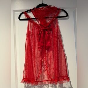 Victoria Secret Vintage 90th Red Sheer Lace Lingerie Set with Bow Sz S